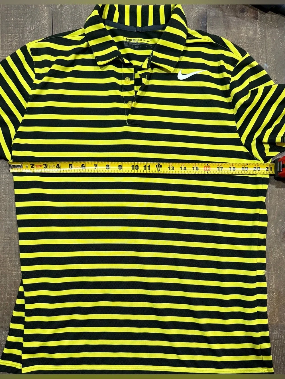 Nike Golf Standard Fit Dri-FIT Yellow Black Striped Polo Shirt Large L